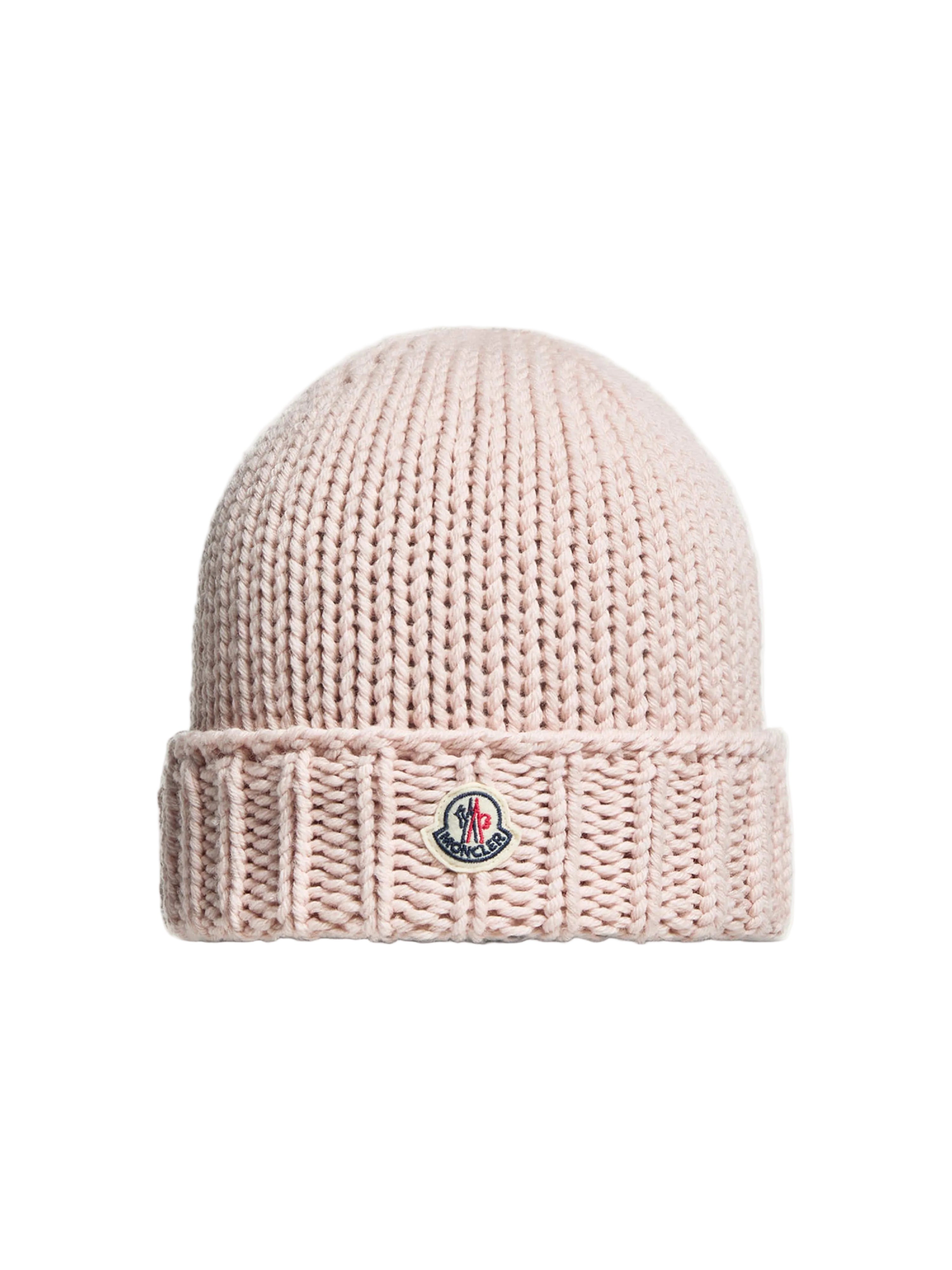 Front View of Moncler Enfant Girls Wool Knit Pink Beanie Mona5201101299